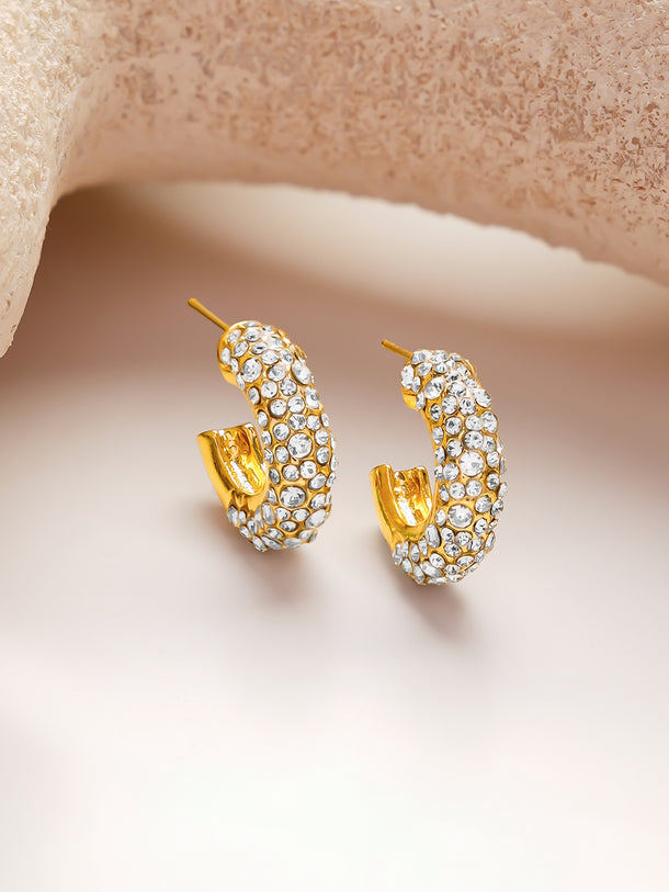 Gold plated brass cubic zirconia half-hoop earrings