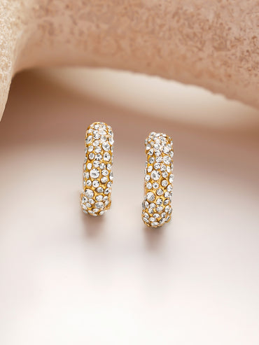 Gold plated brass cubic zirconia half-hoop earrings