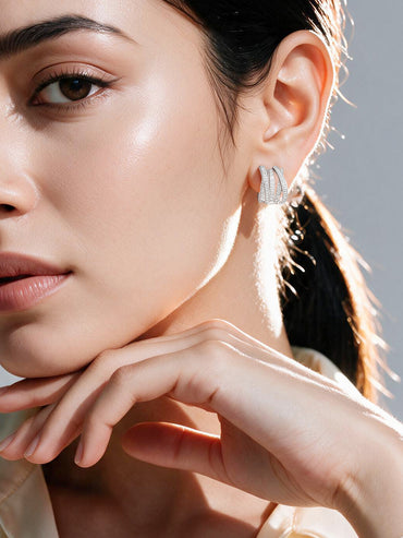 Rhodium Plated Contemporary Silver Finish Layered Hoop Earrings