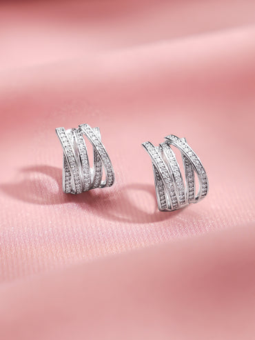 Rhodium Plated Contemporary Silver Finish Layered Hoop Earrings