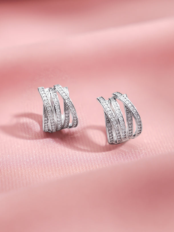 Rhodium Plated Contemporary Silver Finish Layered Hoop Earrings
