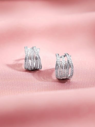 Rhodium Plated Contemporary Silver Finish Layered Hoop Earrings
