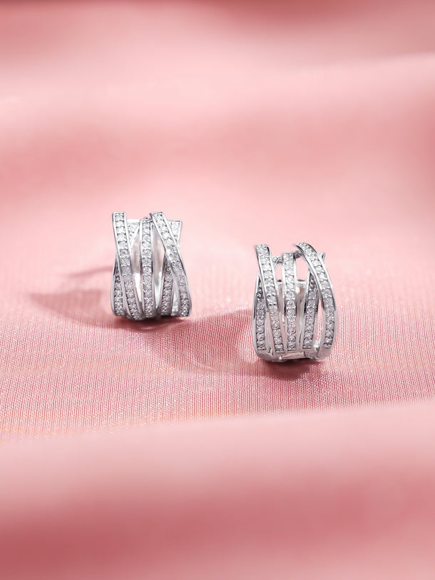 Rhodium Plated Contemporary Silver Finish Layered Hoop Earrings