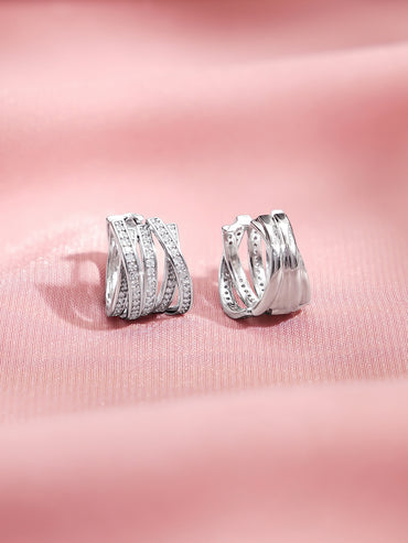 Rhodium Plated Contemporary Silver Finish Layered Hoop Earrings