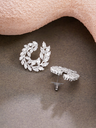 Rhodium Plated Crystal Leaf Wreath Stud Earrings