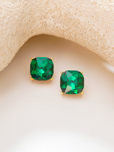 Gold Plated emerald green cushion-cut stud earrings