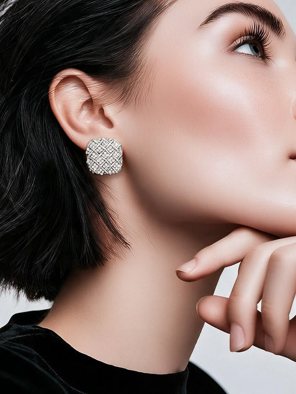 Rhodium Plated Crystal Weave Stud Earrings