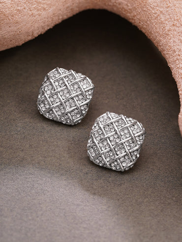 Rhodium Plated Crystal Weave Stud Earrings