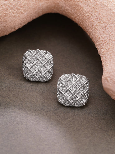 Rhodium Plated Crystal Weave Stud Earrings