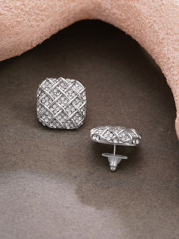 Rhodium Plated Crystal Weave Stud Earrings