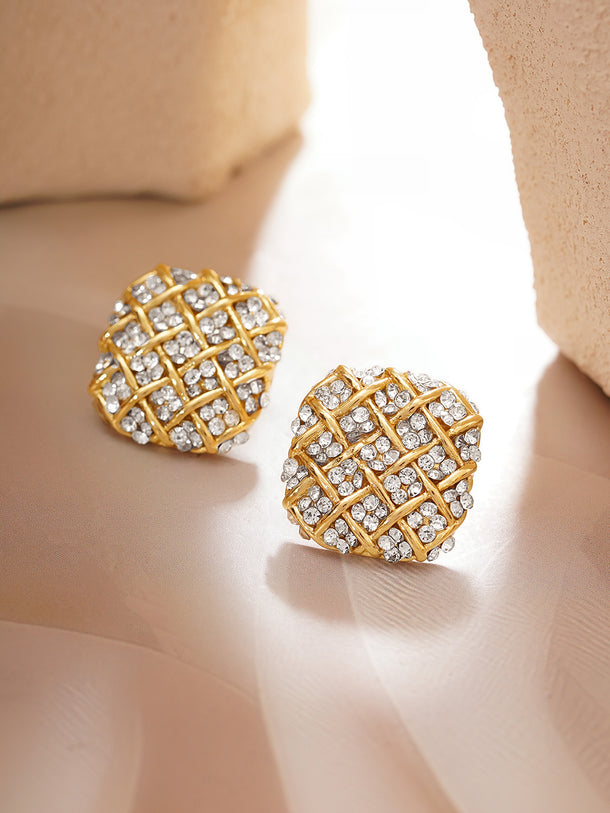 Gold Plated Crystal Weave Stud Earrings