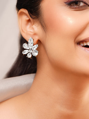 Gold Plated Frost Petal Antique Clear Crystal Floral Studs