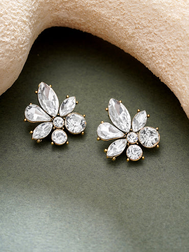Gold Plated Frost Petal Antique Clear Crystal Floral Studs