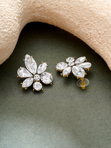 Gold Plated Frost Petal Antique Clear Crystal Floral Studs