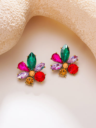 Gold Plated Carnival Bloom Multicolour Crystal Studs Earrings