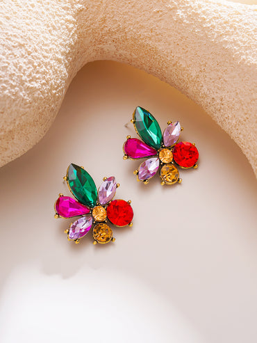 Gold Plated Carnival Bloom Multicolour Crystal Studs Earrings