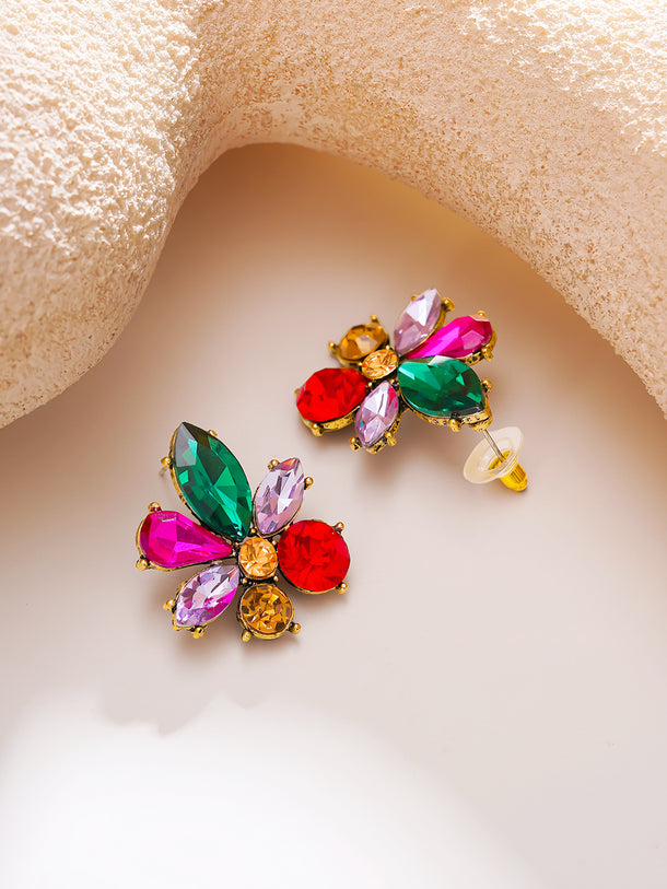 Gold Plated Carnival Bloom Multicolour Crystal Studs Earrings