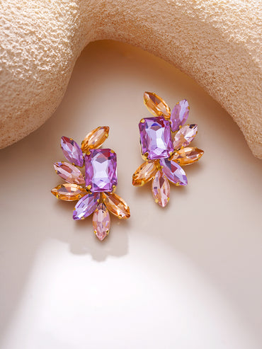 Gold Plated Peach Crystal Cluster Studs Earrings