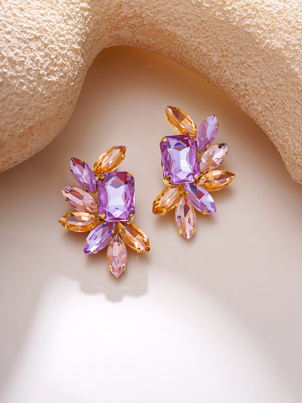 Gold Plated Peach Crystal Cluster Studs Earrings