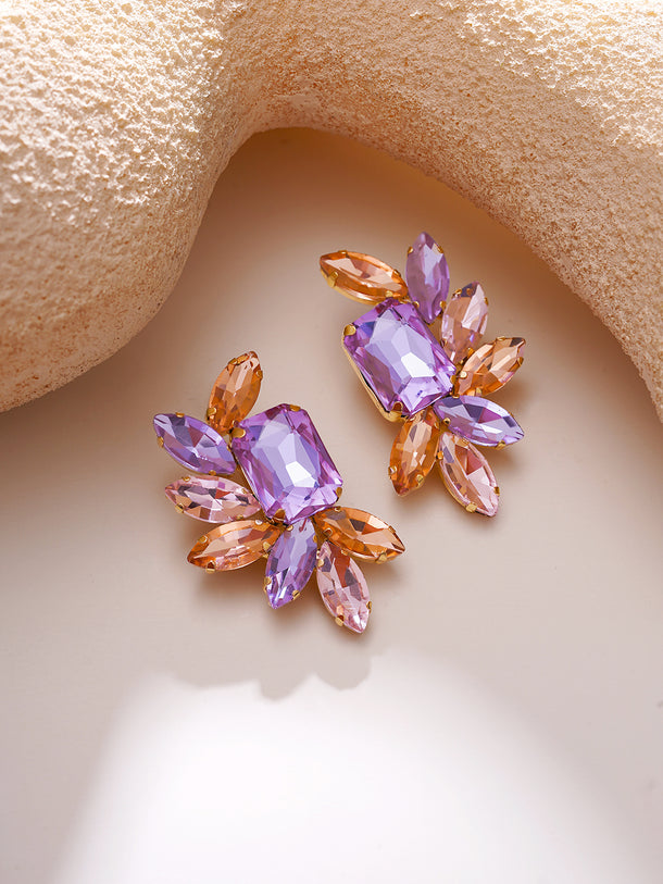 Gold Plated Peach Crystal Cluster Studs Earrings