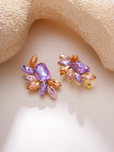 Gold Plated Peach Crystal Cluster Studs Earrings