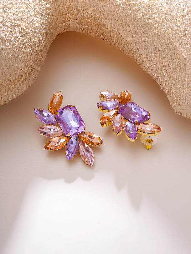 Gold Plated Peach Crystal Cluster Studs Earrings