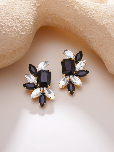 Gold Plated Black Onyx Crystal Stud Earrings
