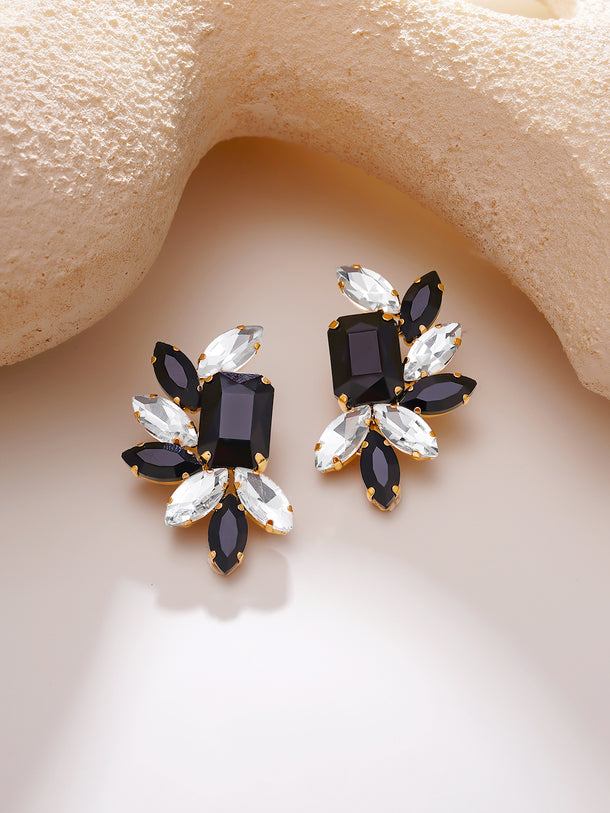 Gold Plated Black Onyx Crystal Stud Earrings