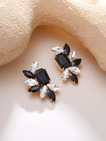 Gold Plated Black Onyx Crystal Stud Earrings