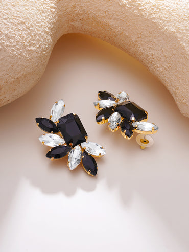 Gold Plated Black Onyx Crystal Stud Earrings