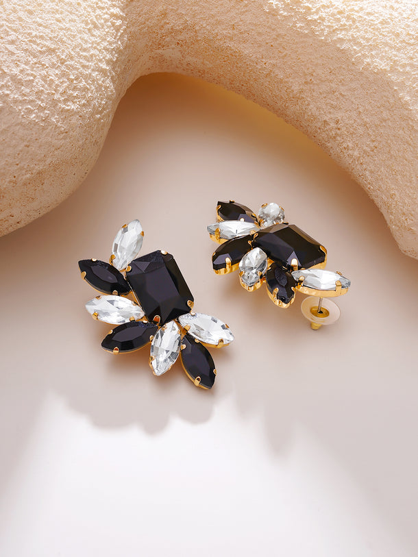 Gold Plated Black Onyx Crystal Stud Earrings