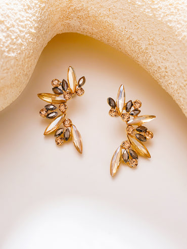 Gold Plated Wings Champagne Crystal Studs Earrings
