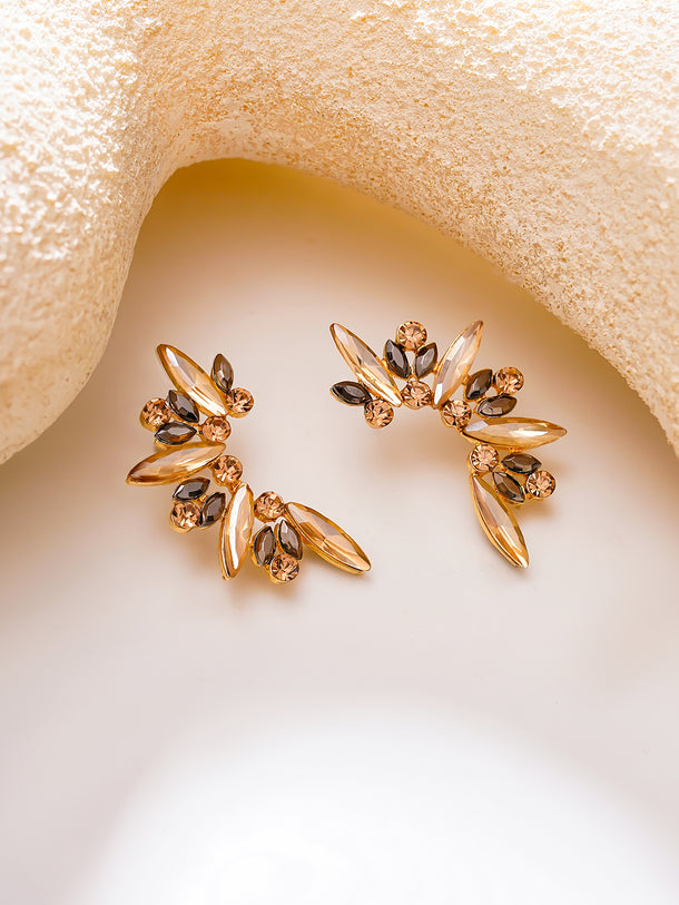 Gold Plated Wings Champagne Crystal Studs Earrings