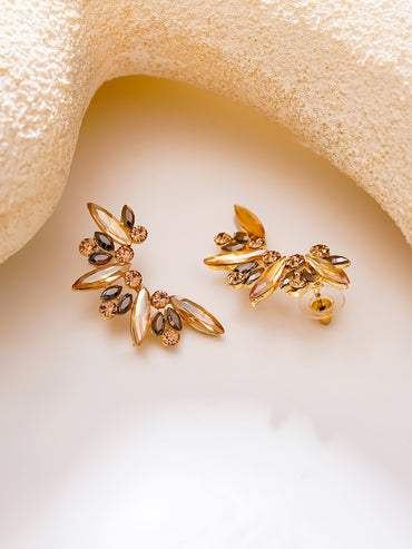 Gold Plated Wings Champagne Crystal Studs Earrings