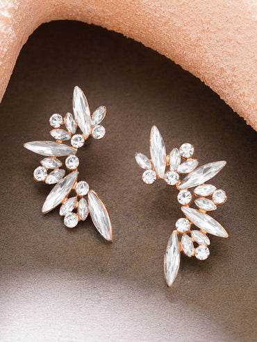 Gold Plated Moonlit Wings Rose Crystal Cluster Studs Earrings