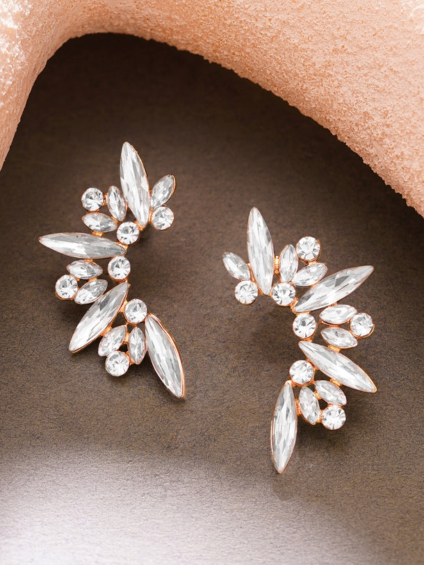 Gold Plated Moonlit Wings Rose Crystal Cluster Studs Earrings