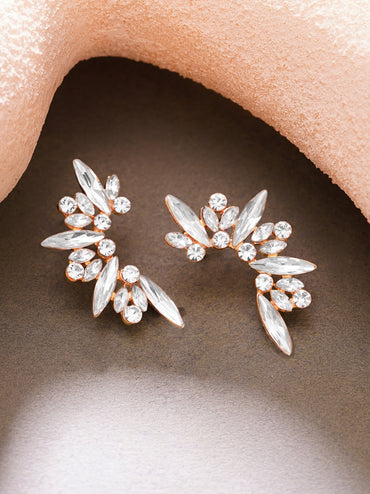 Gold Plated Moonlit Wings Rose Crystal Cluster Studs Earrings