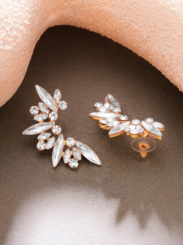 Gold Plated Moonlit Wings Rose Crystal Cluster Studs Earrings