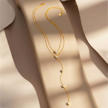 Demifine 18K Gold Plated Stainless Steel Crystal Heart Layered Necklace