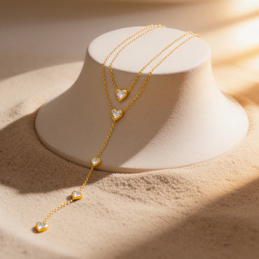 Demifine 18K Gold Plated Stainless Steel Crystal Heart Layered Necklace