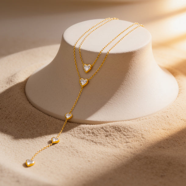 Demifine 18K Gold Plated Stainless Steel Crystal Heart Layered Necklace