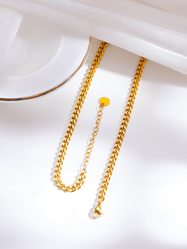 Demifine 18K Gold Plated Stainless Steel Heart Charm Cuban Chain Necklace