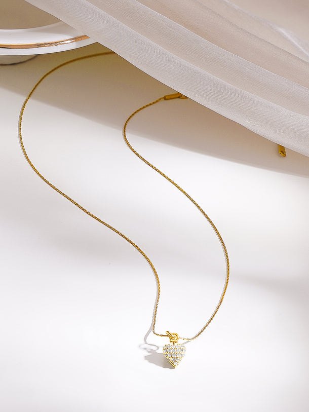 Demifine 18K Gold Plated Stainless Steel Crystal Heart Pendant Chain