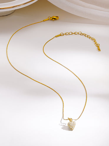 Demifine 18K Gold Plated Stainless Steel Crystal Heart Pendant Chain