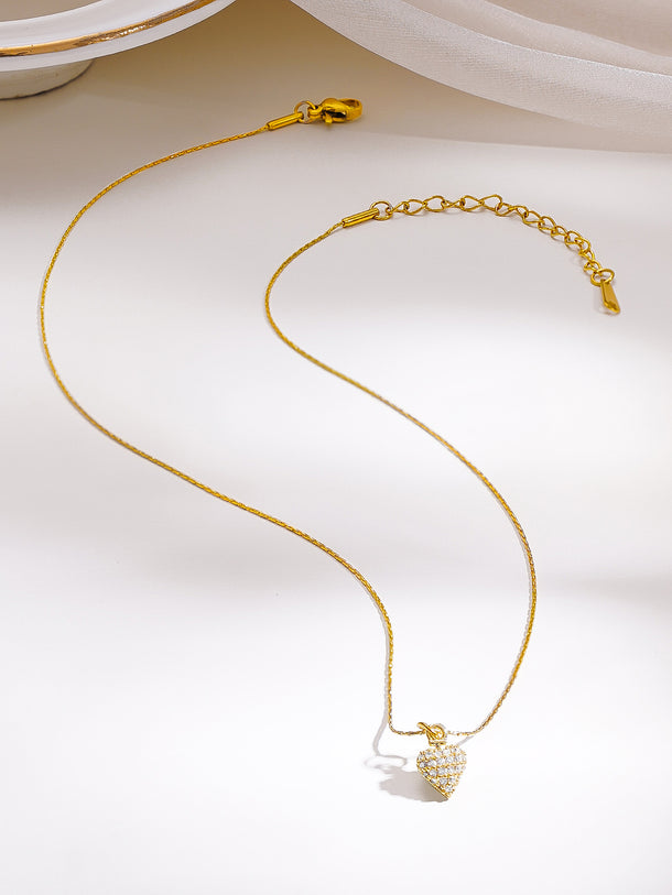 Demifine 18K Gold Plated Stainless Steel Crystal Heart Pendant Chain
