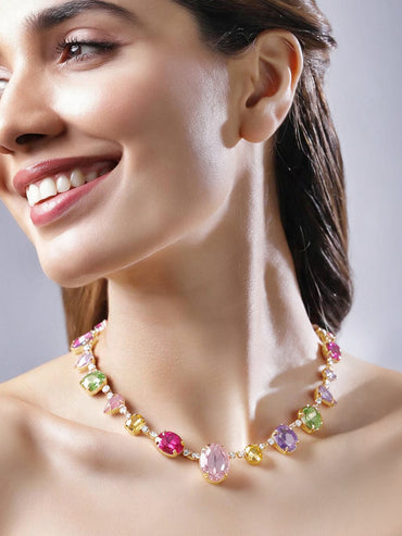 Gold Plated Sorbet Dreams Pastel Crystal Necklace