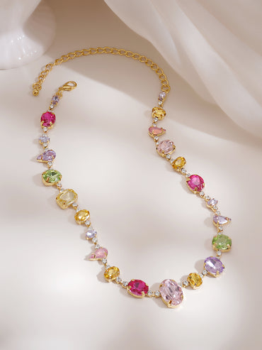 Gold Plated Sorbet Dreams Pastel Crystal Necklace