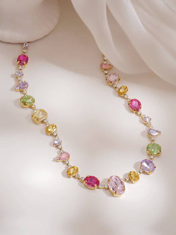 Gold Plated Sorbet Dreams Pastel Crystal Necklace