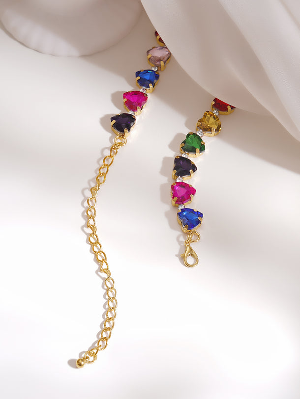 Gold Plated Candy Hearts Multicolour Crystal Necklace
