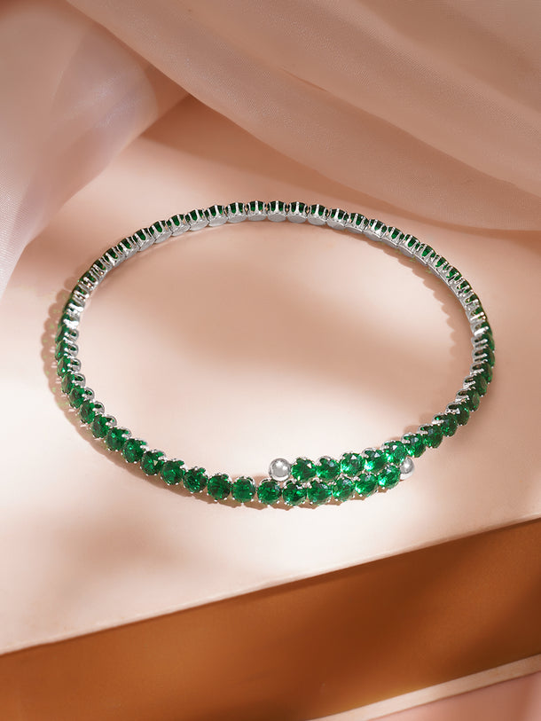 Rhodium Plated Emerald Embrace Wrap Crystal Choker Necklace